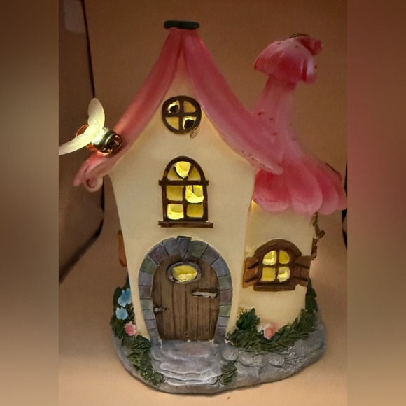 None Other - Charming Pink and Cream Fairy House Lamp